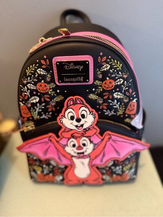 Loungefly Handbags - Loungefly Black & Pink Chip 'n' Dale Halloween Mini Backpack with Bat Wings